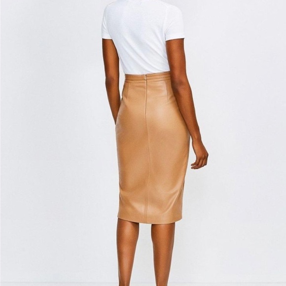 Karen Millen Leather Pencil Belt Feature Skirt with Slit In Tan Size US 8 Rare! - Picture 4 of 12